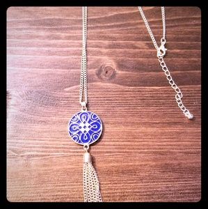 💕3 for $15💕 Blue Enameled Tassel Pendant.